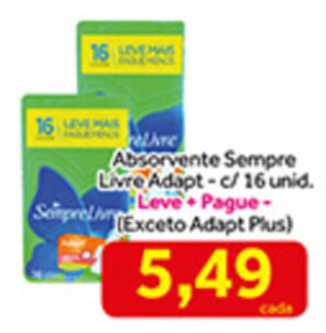 Shibata Supermercados Absorvente Sempre Livre Adapt c/16 unids. oferta