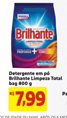 Mercado Extra Detergente em po Brilhante Limpeza Total bag 800g oferta
