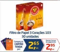 Tenda Atacado Filtro de papel 3 corações 103 30un oferta