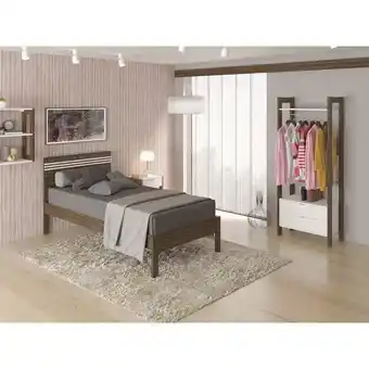 Pão de Açúcar Cama de solteiro para colchão 88 x 188 cm multimóveis cr35014 nogal/branca oferta