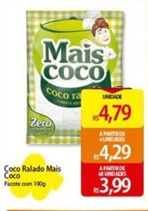 Coco Ralado Mais Coco Pacote com 100g