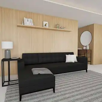 Sofá 4 lugares alive com chaise esquerdo pés e base em madeira linho cotton grafite