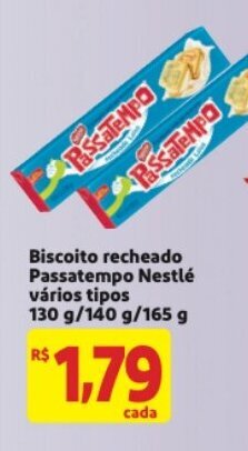 Mercado Extra Biscoito Recheado Passatempo Nestle varios tipos 130g/140g/165g oferta