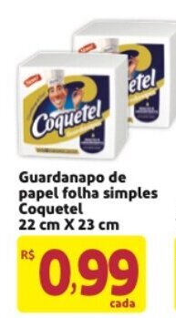 Guardanapo de papel folha simple Coquetel 22cm x 23cm