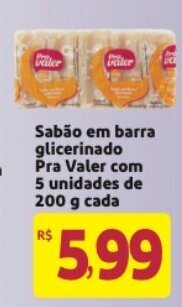 Sabao em Barra Glicerinado Pra valer com 5 unidades de 200g cada