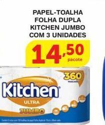Papel-toalha folha dupla kitchen jumbo com 3 unidades