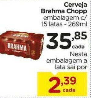 Carrefour Cerveja Brahma Chopp embalagem c/ 15 latas - 269ml oferta