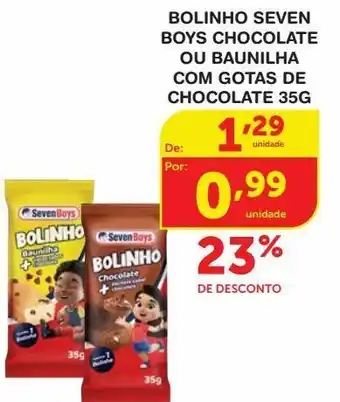 Roldão Bolinho seven boys chocolate ou baunilha com gotas de chocolate 35g oferta