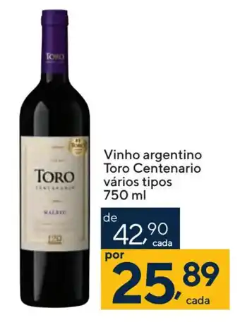 Coop Vinho argentino Toro Centenario vários tipos 750 ml oferta
