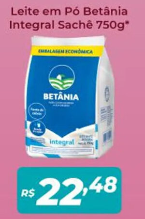 Atakarejo Leite em Pó Betânia Integral Sachê 750g* oferta