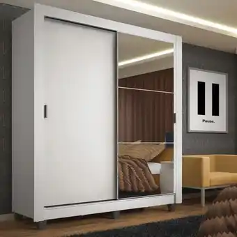 Armazém Paraíba Guarda-roupa solteiro madesa denver 2 portas de correr com espelho com pés oferta