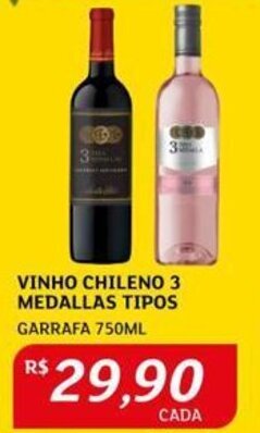 Assaí Atacadista VINHO CHILENO 3 MEDALLAS TIPOS GARRAFA 750ML oferta