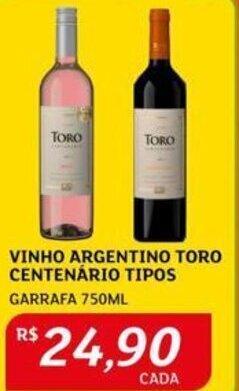 Assaí Atacadista VINHO ARGENTINO TORO CENTENÁRIO TIPOS GARRAFA 750ML oferta