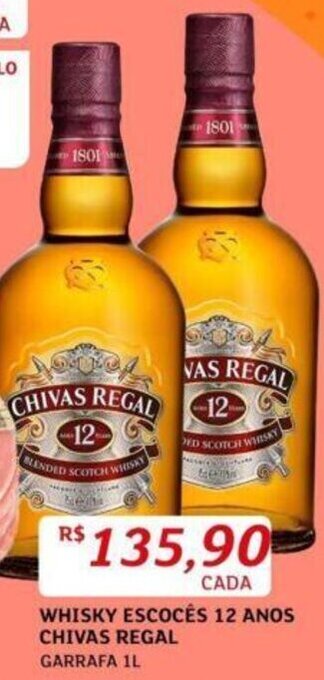 Assaí Atacadista WHISKY ESCOCÊS 12 ANOS CHIVAS REGAL GARRAFA 1L oferta