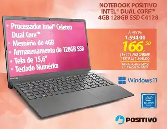 Lojas Cem NOTEBOOK POSITIVO INTEL® DUAL CORE™ 4GB 128GB SSD C4128 oferta