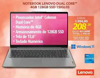 NOTEBOOK LENOVO DUAL CORE™ 4GB 128GB SSD 15IGL05