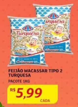 FEIJÃO MACASSAR TIPO 2 TURQUESA PACOTE 1KG
