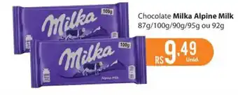 Chocolate Milka Alpine Milk 87g/100g/90g/95g ou 92g