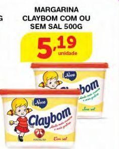 Roldão Margarina claybom com ou sem sal 500g oferta
