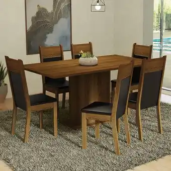 Balaroti Conjunto sala de jantar mesa tampo de madeira 6 cadeiras rustic/preto augusta madesa oferta