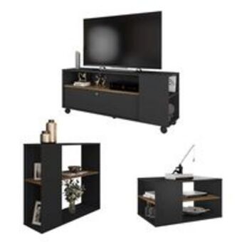 Novo Mundo Conjunto kit sala de estar rack mesa aparador opala preto oferta