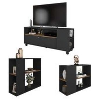 Novo Mundo Conjunto kit sala de estar rack mesa aparador opala preto oferta