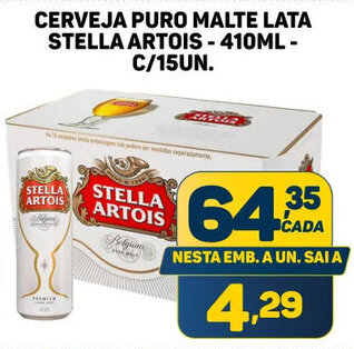Dom Atacadista CERVEJA PURO MALTE LATA STELLA ARTOIS-410ML - C/15UN. oferta