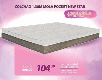 COLCHÃO 1,38M MOLA POCKET NEW STAR
