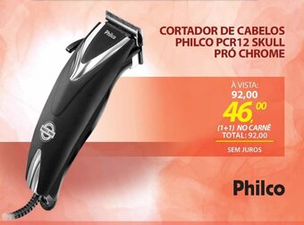 Lojas Cem CORTADOR DE CABELOS PHILCO PCR12 SKULL PRÓ CHROME oferta