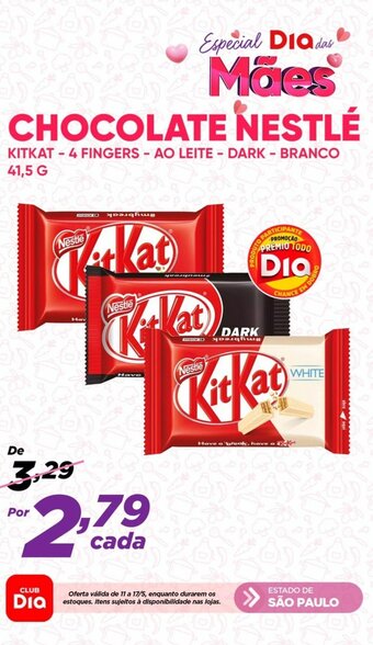 Dia CHOCOLATE NESTLÉ KITKAT - 4 FINGERS - AO LEITE - DARK - BRANCO 41,5 G oferta