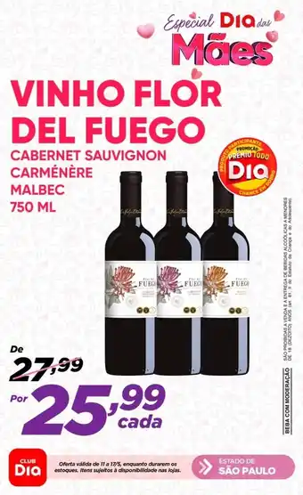 Dia VINHO FLOR DEL FUEGO CABERNET SAUVIGNON CARMÉNÈRE MALBEC 750 ML oferta