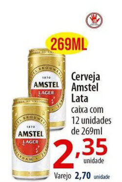 Akki Atacadista Cerveja Amstel Lata caixa com 12 unidades de 269ml oferta