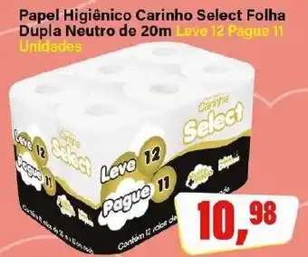 Rede Supermarket Papel Higiênico Carinho Select Folha Dupla Neutro de 20m Leve 12 Pague 11 oferta