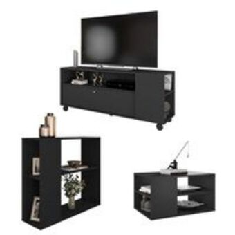 Novo Mundo Conjunto kit sala de estar rack mesa aparador opala preto oferta