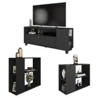 Novo Mundo Conjunto kit sala de estar rack mesa aparador opala preto oferta