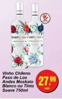 Vinho Chileno Paso de Los Andes Moskato Blanco ou Tinto Suave 750ml