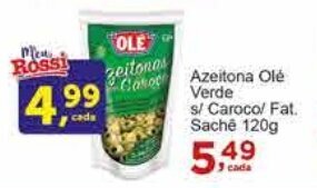 Rossi Supermercado Azeitona Olé Verde s/ Caroco/ Fat. Sache 120g oferta