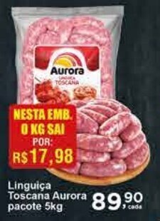Rossi Supermercado Linguiça Toscana Aurora pacote 5kg oferta