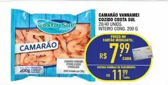 Mercantil Rodrigues Camarão vannamei cozido costa sul 20/40 unids. inteiro cong. 200 g oferta