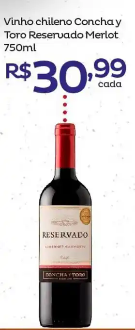 Super Lagoa Vinho Chileno Concha Y Toro Reservado Merlot 750ml oferta