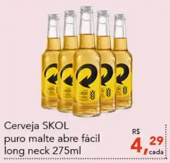 Cerveja SKOL puro malte abre fácil long neck 275ml