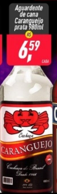 Frangolândia Aguardente de cana Caranguejo prata 980ml oferta