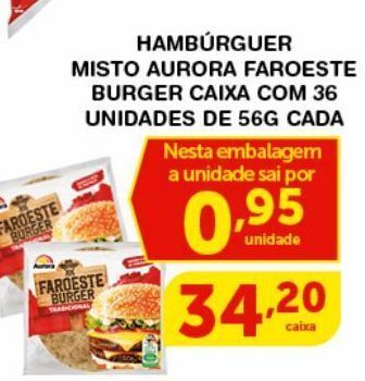 Roldão Hambúrguer misto aurora faroeste burguer caixa com 36 unidades de 56g cada oferta