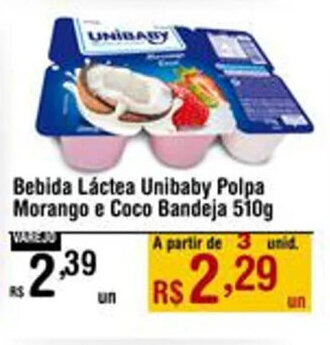 Bebida Láctea Unibaby Polpa Morango e Coco Bandeja 510g