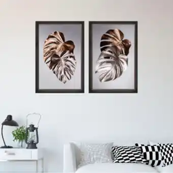 Leroy Merlin Quadro decorativo com vidro e moldura de madeira 80x60 folhas bronze oferta