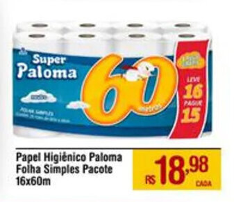 Papel Higiênico Paloma Folha Simples Pacote 16x60m
