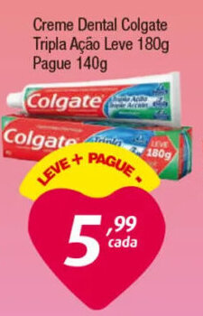 Creme Dental Colgate Tripla Ação Leve 180g Pague 140g