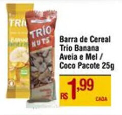 Max Atacadista Barra de Cereal Trio Banana Aveia e Mel / Coco Pacote 25g oferta