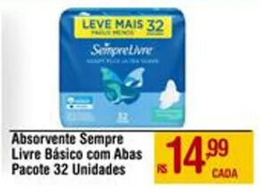 Absorvente Sempre Livre Básico com Abas Pacote 32 Unidades