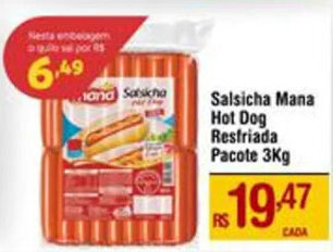 Max Atacadista Salsicha Mana Hot Dog Resfriada Pacote 3Kg oferta